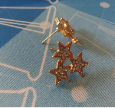 Picture of Korean Cubic Zirconia Stud Earrings Fashion Jewelry Crystal Star Earrings for Women Girls(Gold)