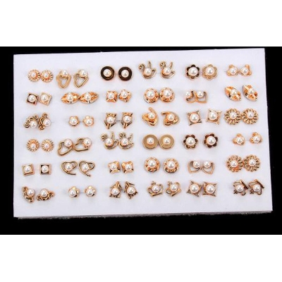 Picture of 36 Pairs Of Mixed Models Simple Bottom Inlaid Color Hypoallergenic Pearl Earrings Stud -stud Earrings Set(Gold)