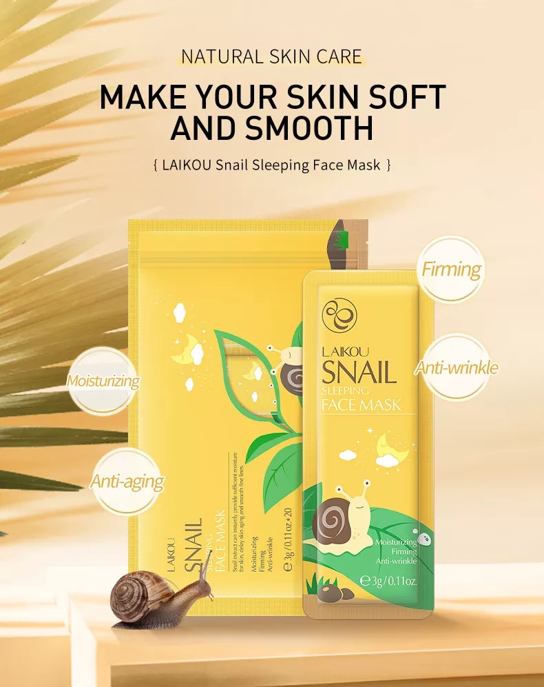 Picture of LAIKOU 20 Pcs/Set Snail Sleeping Face Mask- 3g*20 Pieces(Snail)