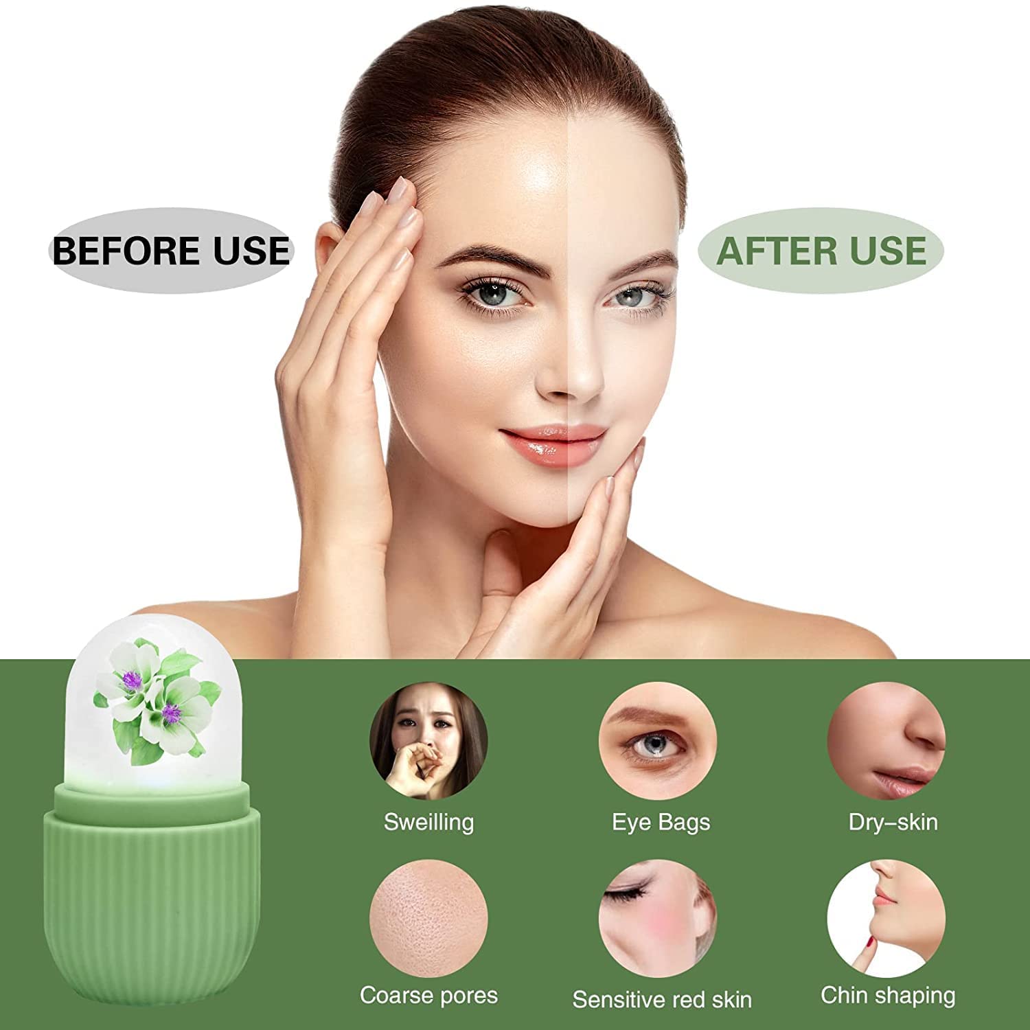 Picture of Home Use Skin Care Tool Facial Massage Silicone Face Ice Cooling Globe Roller for Lifting Facial Ice Roller- Green(Green)