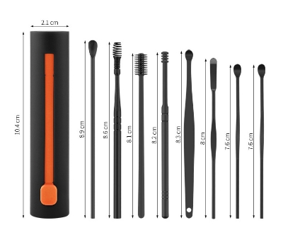 Picture of 8 Pcs/Set Push & Pull Ear Pick Stanless Steel Ear Pick Set Ear Wax Removal Kit- Brown(Brown)