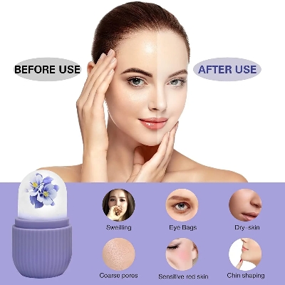 Picture of Home Use Skin Care Tool Facial Massage Silicone Face Ice Cooling Globe Roller for Lifting Facial Ice Roller- Violet(Violet)