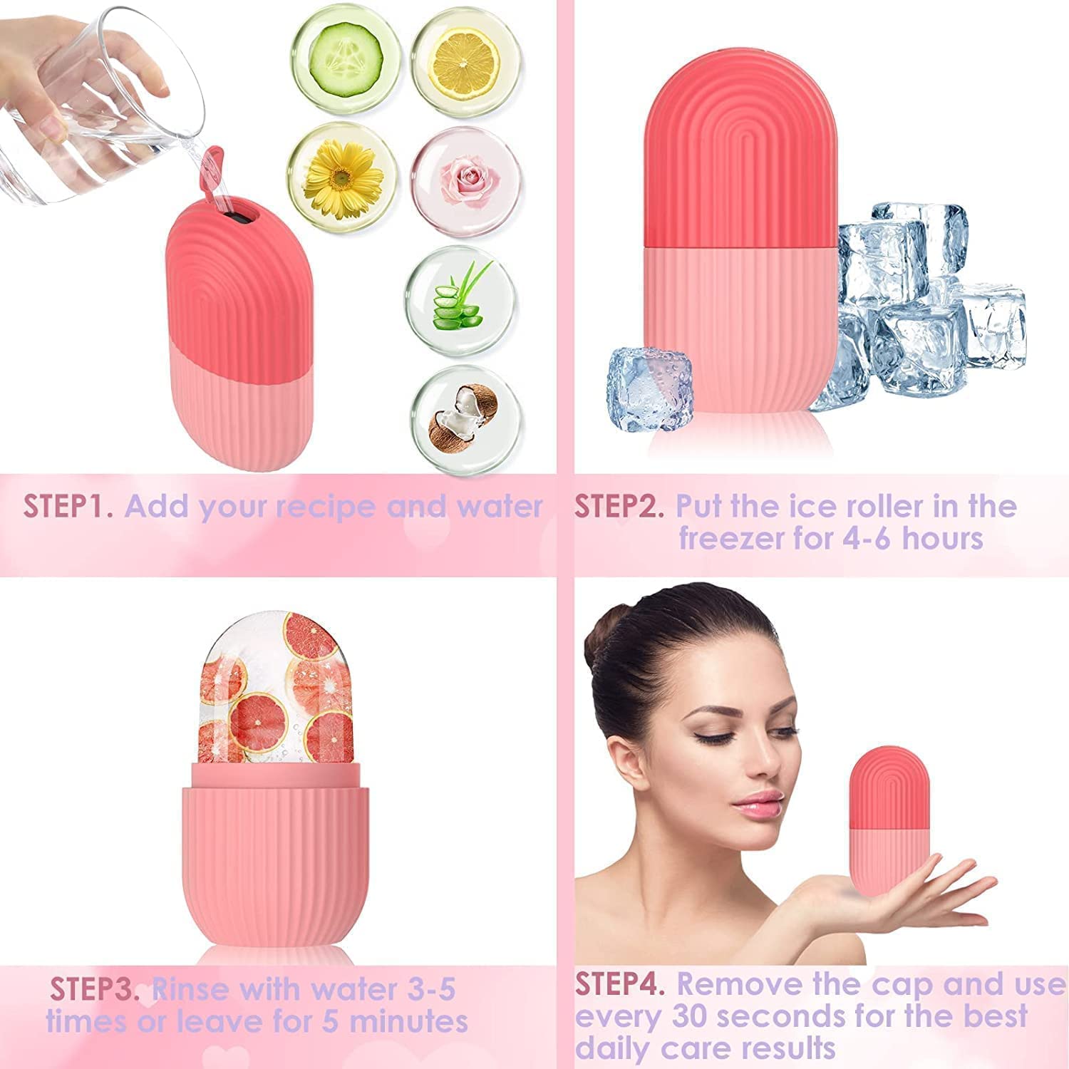 Picture of Home Use Skin Care Tool Facial Massage Silicone Face Ice Cooling Globe Roller for Lifting Facial Ice Roller- Pink(Pink)