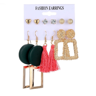 Picture of 6 Pairs/Set Fashion earrings geometric metal acrylic tassel earring sets for Women(6 Pairs/set)