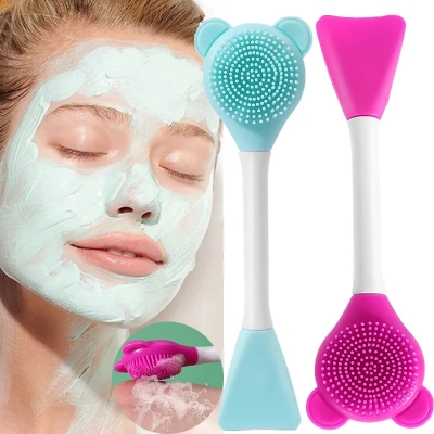 Picture of 1Pcs Bear Silicone Double Head Facial Mask Brush Beauty Mud Film Facial Silicon Brush(Multicolor)