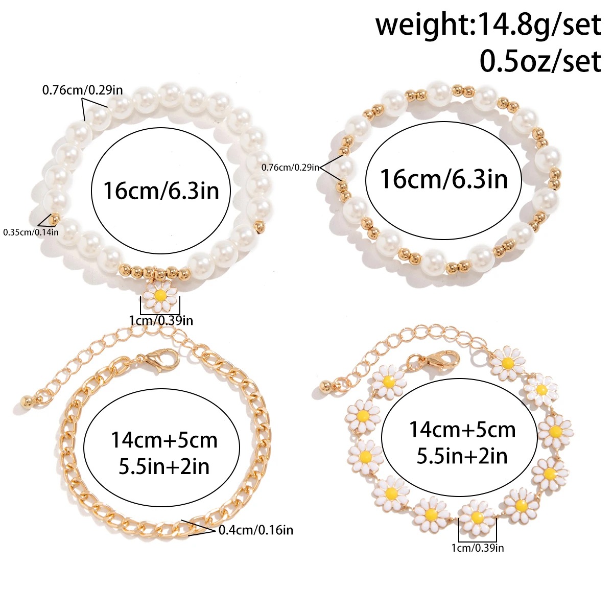 Picture of 4 Pcs/Set Cute Flower Pearl Golden colour Bracelets for women(Gold)