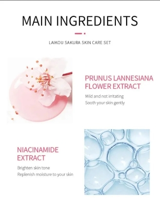 Picture of LAIKOU Japan Sakura Skin Care Mini 4 Pcs Combo (Face Cleanser /Toner/ Lotion/ Essence Cream)-2gm/Each(Japan Sakura)