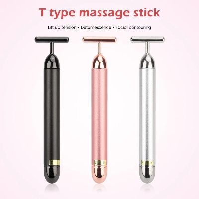 Picture of T-Shape 24k Energy Beauty Bar Vibrating Facial Roller Massager Face-lift Device Skin Tightening Anti-wrinkle Massage Roller(Multicolor)
