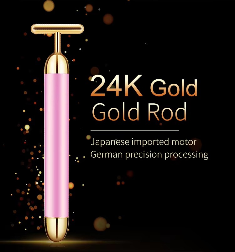 Picture of T-Shape 24k Energy Beauty Bar Vibrating Facial Roller Massager Face-lift Device Skin Tightening Anti-wrinkle Massage Roller(Multicolor)