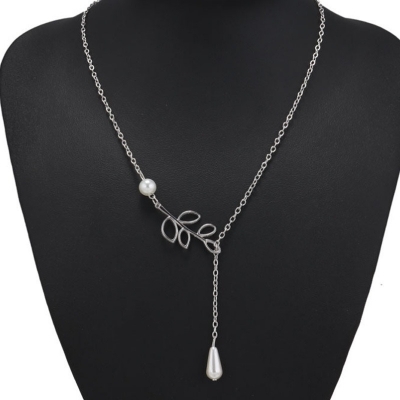Picture of Simple Cute leaves Pearl leaves short Silver Necklace(Silver)