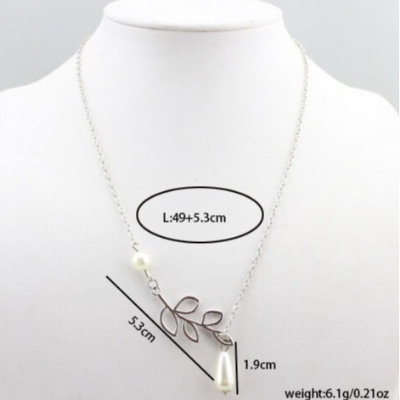 Picture of Simple Cute leaves Pearl leaves short Silver Necklace(Silver)