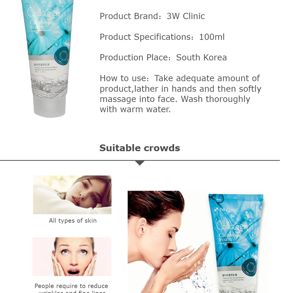 Picture of 3W Clinic Collagen Moisturizing & Smooth skin Cleansing Foam- Face Wash (100ml)(Collagen)