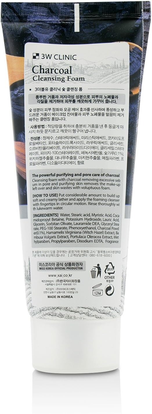Picture of 3W Clinic Charcoal Moisturizing & Smooth Skin Cleansing Foam- Face Wash (100ml)(Charcoal)