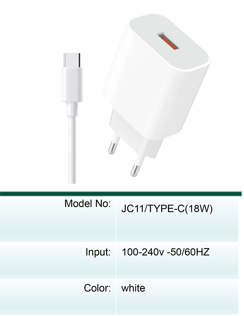 Picture of JNUOBI JC-11TYC 18W _ USB to Type-C Fast Charger Travel Charger 18watt Fast Wall Travel Chargers Adapter Cto C_18w(TYPE-C)