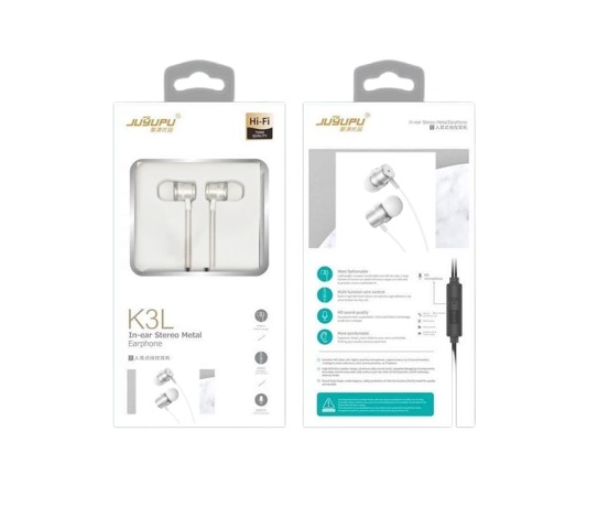 Picture of HEADPHONE-JUYUPU K3L Super Bass Crystal CLEAR SOUNDEarphone - Headphone - Ear Phone(Silver)