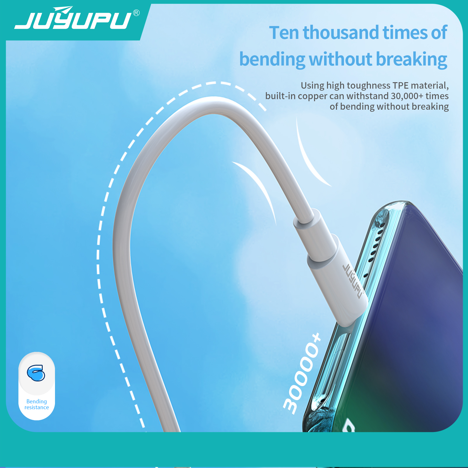 Picture of PD Cable -JUYUPU Type C to Apple 30W orginal PD Cable  Type C To Apple Cable Type C To lightning Fast Charging Cable Support 6A White 1.2M(TYPE-C to Apple)