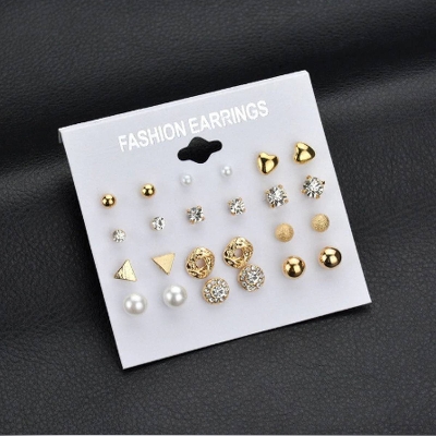 Picture of 12 Pairs Stud Earring Set Trendy Square Ball Heart Small Earrings Women Christmas Earring