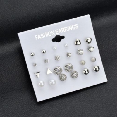 Picture of 12 Pairs Stud Earring Set Trendy Square Ball Heart Small Earrings Women Christmas Earring