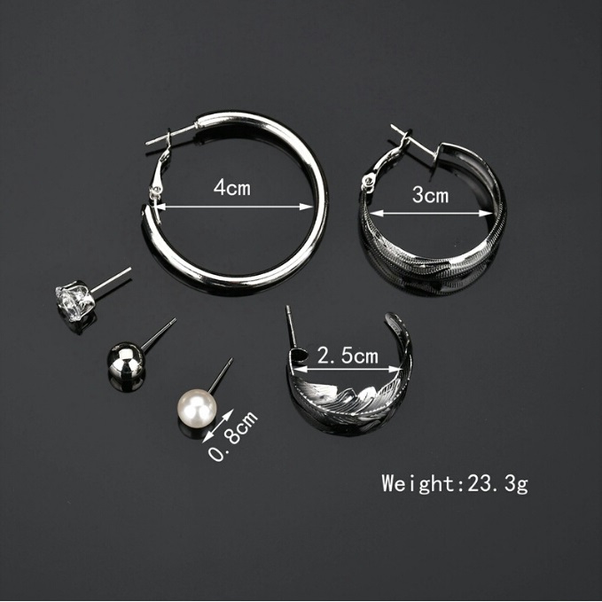 Picture of 6 Pairs of Rhinestone Set Big Circle Leaf Earring for Women Fashion Jewelry Set
