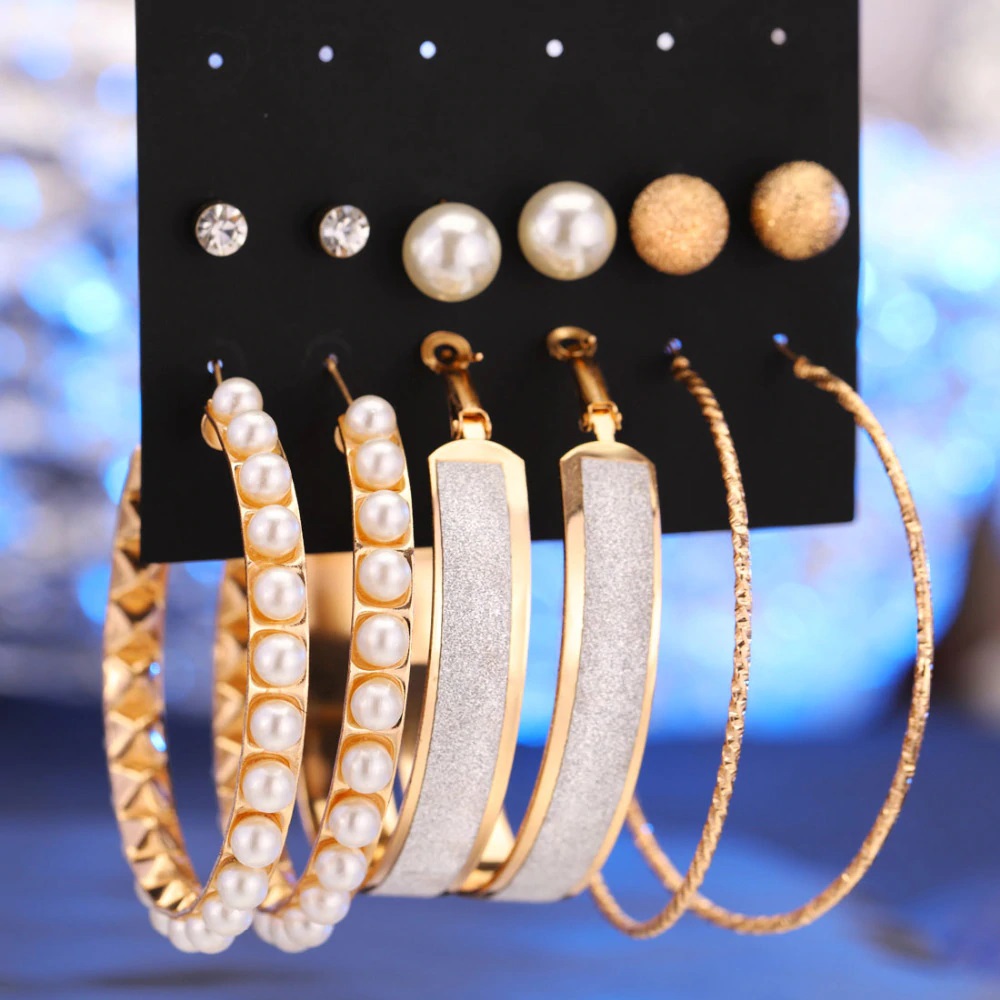 Picture of 6 Pairs Stud Earrings Set Big Circle Simulated Pearl Earrings For Women Girls Fashion - Kaner Dul - Kaner Dul - Kaner Dul