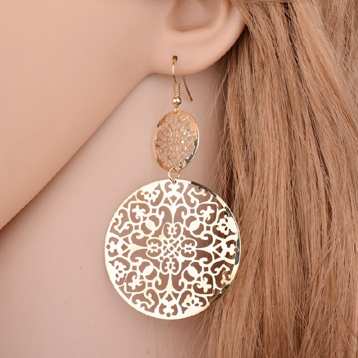 Picture of Thin Cutout Disc Scrub Drop Earrings Jewelry For Women'S Fashion - Ear Ring - Ear Ring