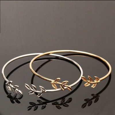 Picture of 2 Pcs.Set Opening bangles bijouterie Leaf Bracelet for women's jewelry metal woman bracelets cuff metal jewelry