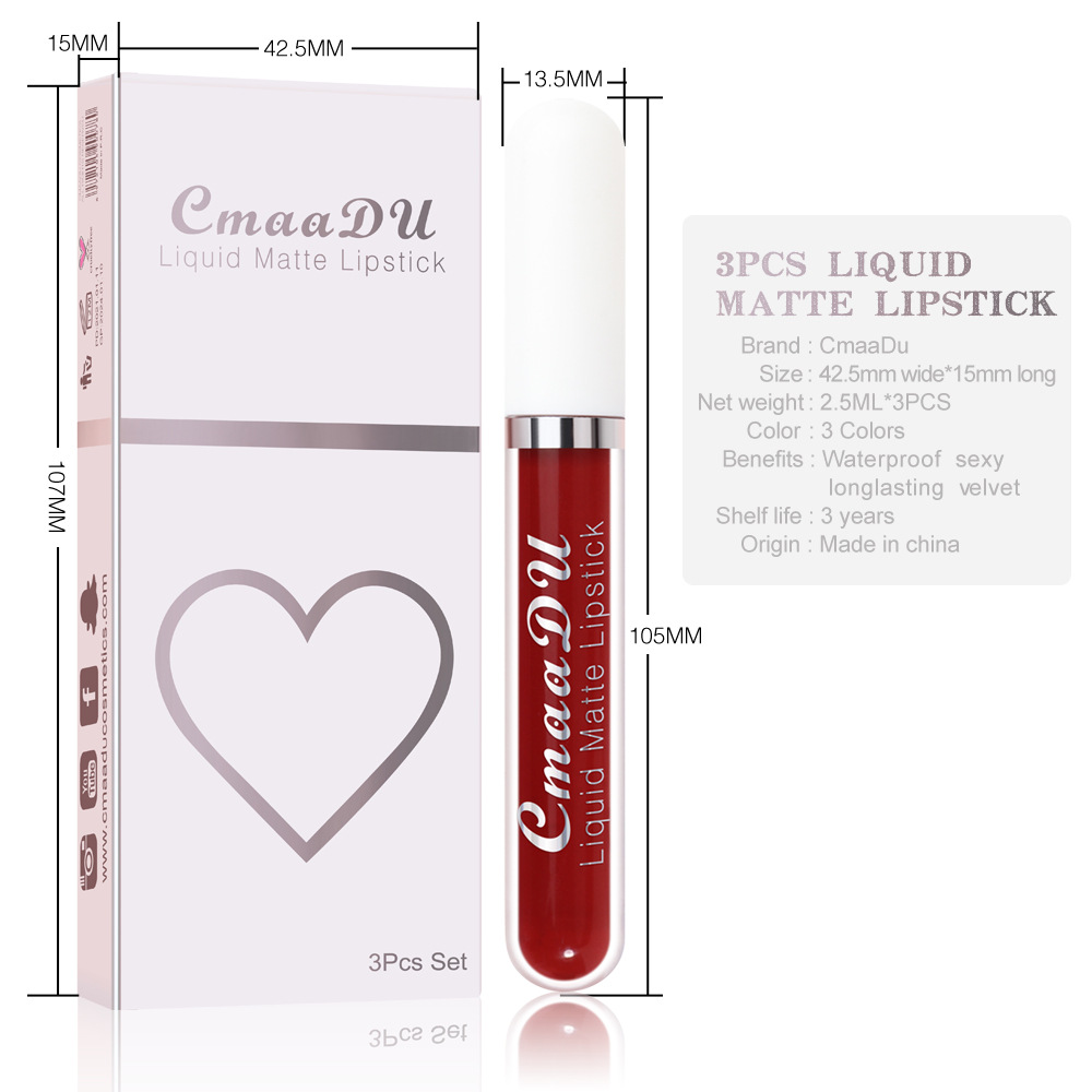Picture of CmaaDu 3 Pcs/set liquid matte non-stick cup waterproof lipstick set
