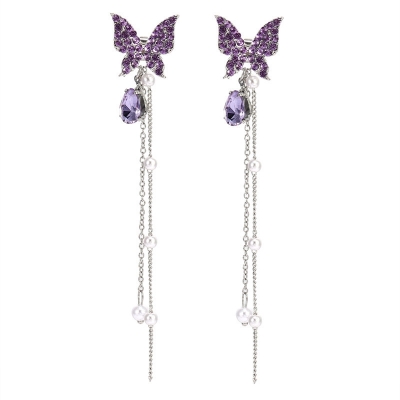 Picture of Butterfly long pearl flow trendy Earring Set