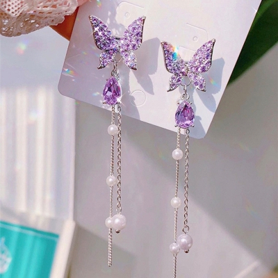 Picture of Butterfly long pearl flow trendy Earring Set