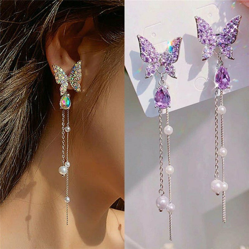 Picture of Butterfly long pearl flow trendy Earring Set