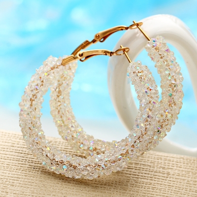 Picture of Deep Blue & White Colour Big Circle Maxi Hoop Cuff Earring- 1 Pair/Set
