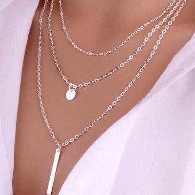Picture of New European Simple Sequins Bar Multilayer Chain Tassel Tiny Clavicle Necklaces For Women