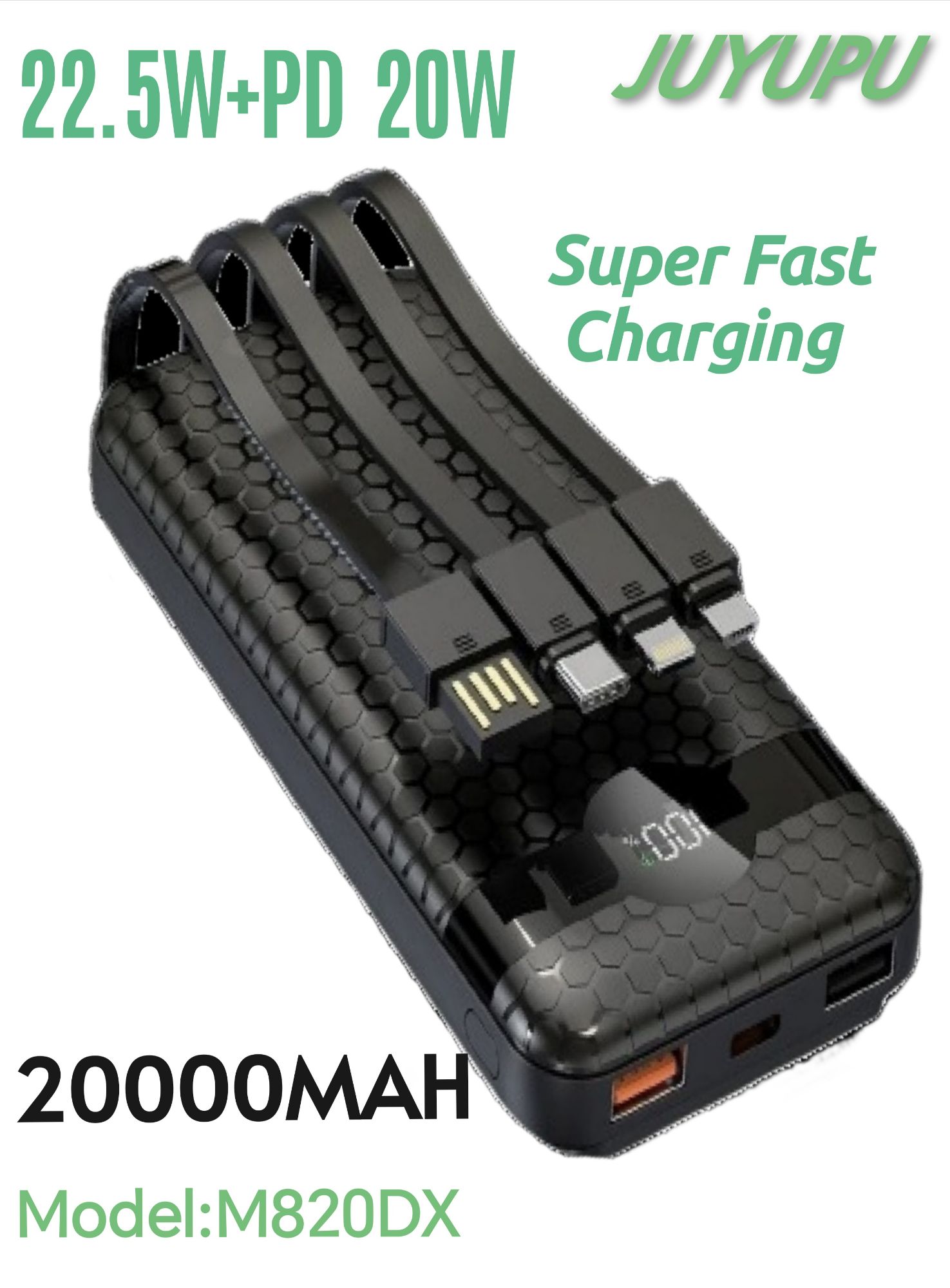Picture of JUYUPU_M820DX  22.5W+PD digital display Super Fast Charging 20000mAh  Power Bank Compact Portable Fast Charging External Battery Charger 20000mAh Powerbank  100% Authentic_Orginal_powerbank_fastcharging
