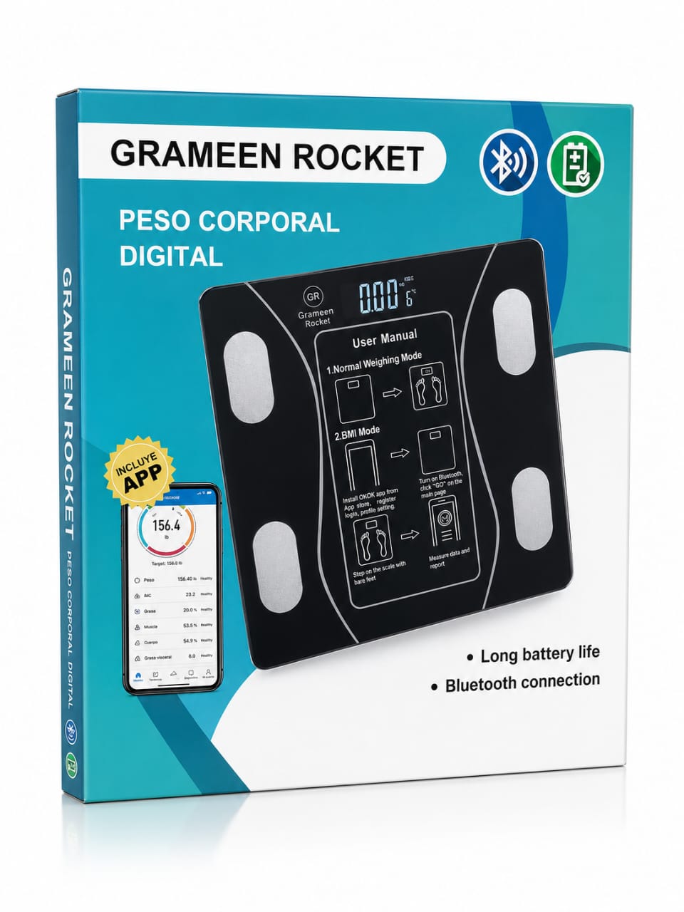 Picture of Grameen Rocket Bluetooth Smart Body Fat Scale – Digital BMI Bathroom Scale with App Connectivity