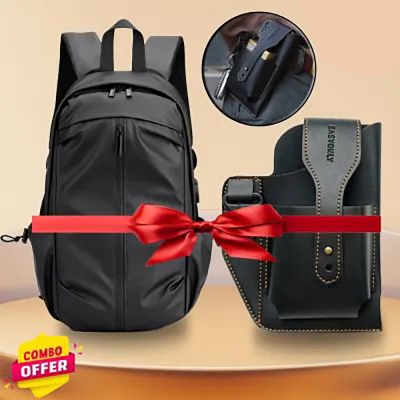 Picture of Indispensable -JackKevin Men's Backpack Male Oxford Textile Water Proof Laptop Bag with USB Charging Backpacks and free a Waist Bag - Black