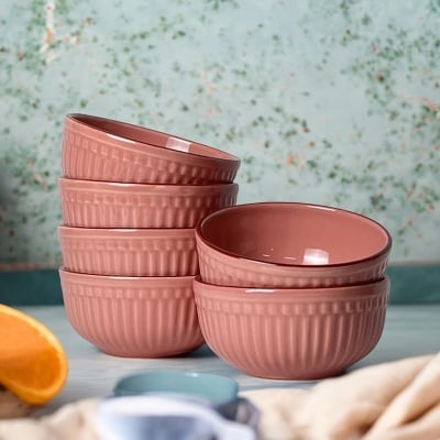 Picture of SEPARATE WAY Ceramic Soup Bowls, Cereal Bowl, Dishwasher & Microwave Safe/Serving Bowls For Kitchen (Pink, Set Of4, 6, 12), 500 ML