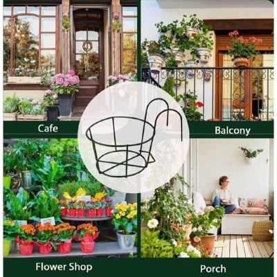 Picture of 1PC 10Inch Round Planter Stand Flower Pot Stand For Balcony Living Room Outdoor Indoor Grill Rack - Black