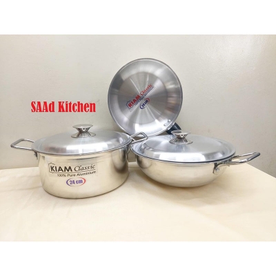 Picture of Family Pack 5 pcs Kiam Cookware Set Aluminium. Casserole Stock Pot, Korai, Fry Pan & Lid Set. Model: P975. - Multicolor