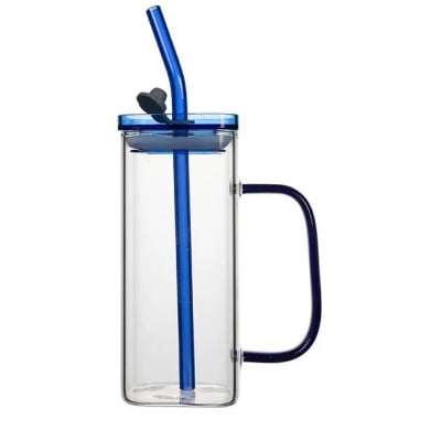 Picture of Glass Made Straw/Glaas Made Body/and High Quality plastic Lid. Beautiful Drinking /Juice Mug - Multicolor