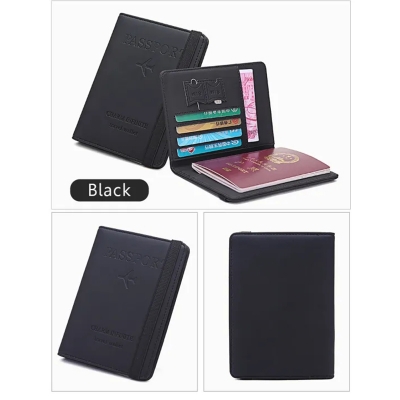 Picture of Lavish indulgent - 1 Pc Multi-Function Leather Passport Cover Credit Cards Holder Travel Cover Case - Sensible - Must Have - Black