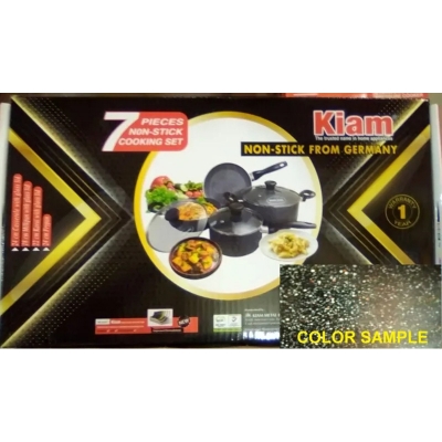Picture of Kiam Non Stick 7 Pcs Cookware Set For Superior Release -1Pc Casserol, 1Pc Fry pan, 1Pc Karai and 1Pc Milk pan with 3 lids - Black