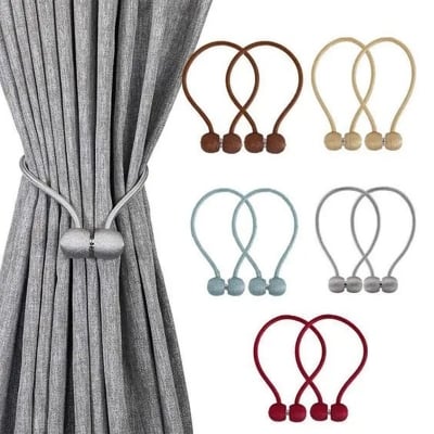 Picture of 2PCS Magnetic Curtain Buckle Magnetic Curtain Tiebacks Convenient Drape Tie European Style Decorative Weave Rope Curtain Rings & Buckles - Multicolor