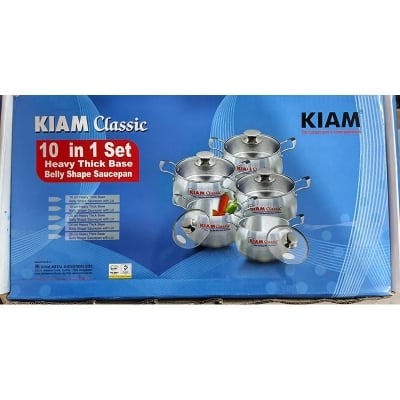 Picture of Kiam Classic 10 in 1 Set Heavy Thick Base Belly Shape Saucepan Cook Wear Set - Silver