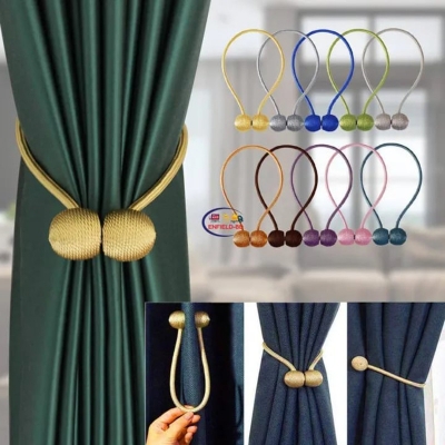 Picture of 2PCS Magnetic Curtain Buckle Magnetic Curtain Tiebacks Convenient Drape Tie European Style Decorative Weave Rope Curtain Rings & Buckles - Multicolor