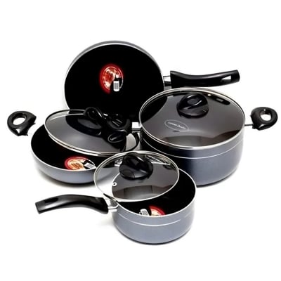 Picture of Kiam Non Stick 7 Pcs Cookware Set For Superior Release -1Pc Casserol, 1Pc Fry pan, 1Pc Karai and 1Pc Milk pan with 3 lids - Multicolor