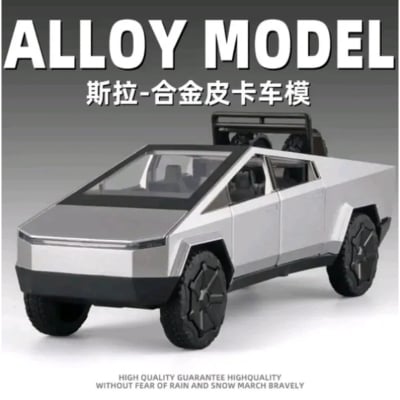 Picture of 1:28 Tesla Cybertruck Diecast Metal Alloy Model car Sound Light Pull Back Collection Kids Toy Gifts - Black