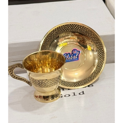 Picture of Pitol Tea Cup Set / Brass Tea Cup and Saucer 5 Pices Set / Pitoler Cup Set - Gold