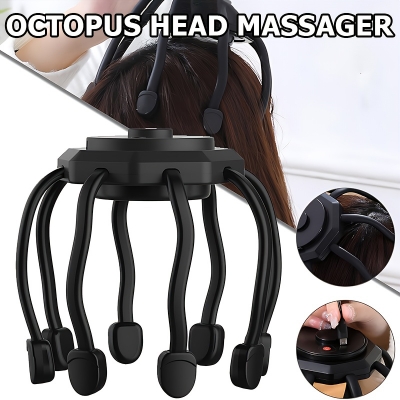 Picture of Electric Head Massager Octopus Scalp Massage Vibration Head Scratcher Therapy For Relax Stress Relief Improve Sleep hair growth - Black