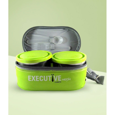 Picture of Milton Executive Lunch Box Soft Insulated Tiffin Box (2 SS Container,1 Microwave Safe Container) - Green