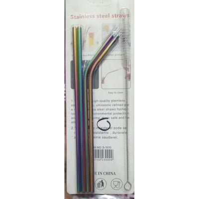 Picture of set of stainless-steel reusable drinking straws. - Multicolor